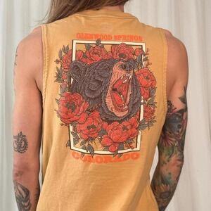Vintage Colorado Graphic Tank Top Grizzly Bear Muscle Tee Mustard Small